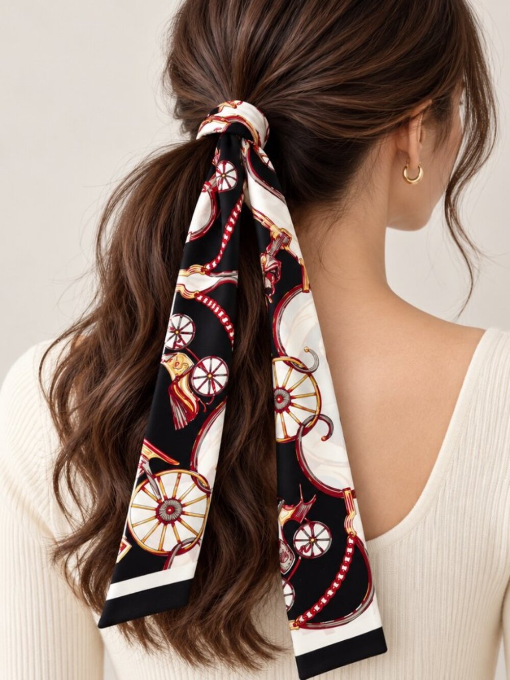 Equestrian Print Skinny Scarf Twilly Bag Handle Neck Hair Scarf
